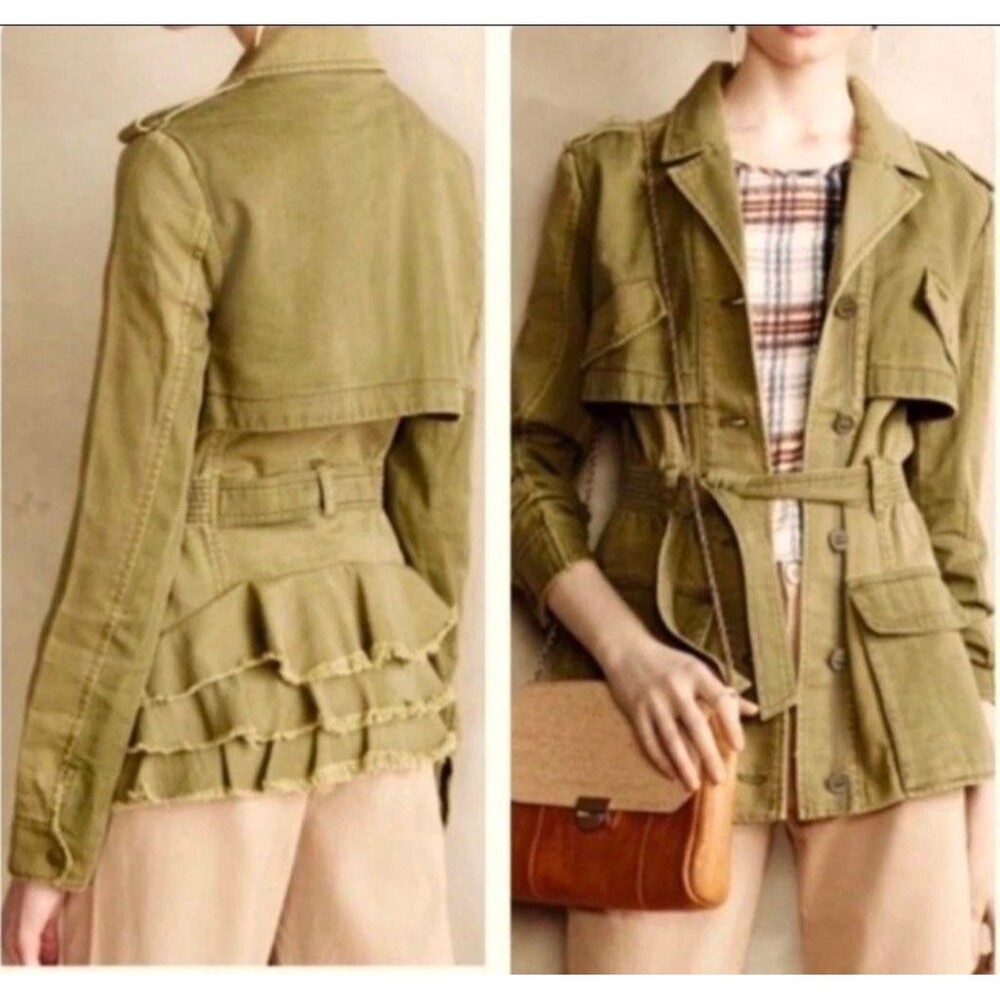Anthropologie HEI HEI Green Ruffleback Utility Anorak Jacket - Size XS
